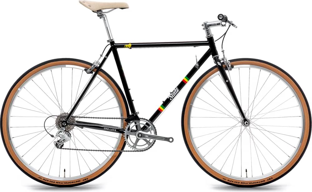 Statebicycleco Bob Marley 4130 Road+ Rasta-Stripe Black 8-Speed